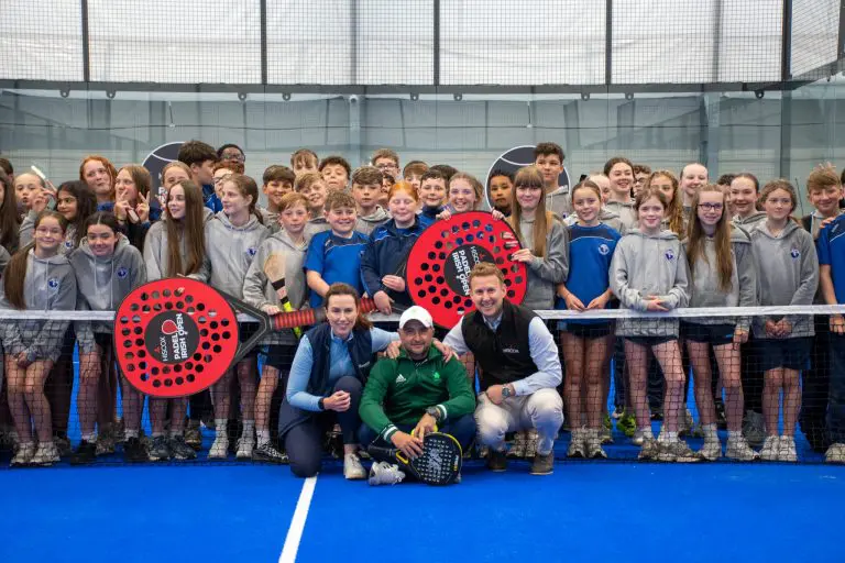 Over 100 students from Templeogue got their first taste of padel this week as excitement continues to build ahead of the Hiscox Padel Irish Open 🎾 The schools initiative introduced young players to one of the fastest-growing sports in the world, giving them the opportunity to step onto the court, learn the basics and experience the fun of padel firsthand. With the Hiscox Padel Irish Open returning to Templeogue this July, inspiring the next generation is a key part of the event’s legacy. Pupils were joined by David Coffey, Head of Sales & Distribution at Hiscox Ireland, Eimear McManus, Chief Marketing Officer at ForeFront Group and Alvaro Cabello, Head National Coach for the Padel Federation of Ireland.